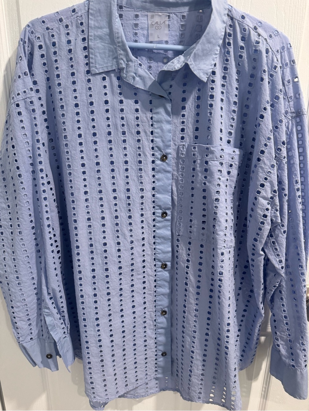 CALIA by Carrie Underwood Light Blue Eyelet Button-Front Swim Coverup